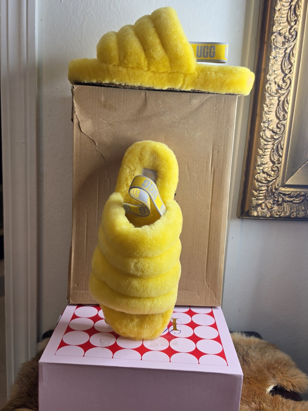 UGG Yellow Fluff Yeah Slide - Plush Fuzzy Slip-On